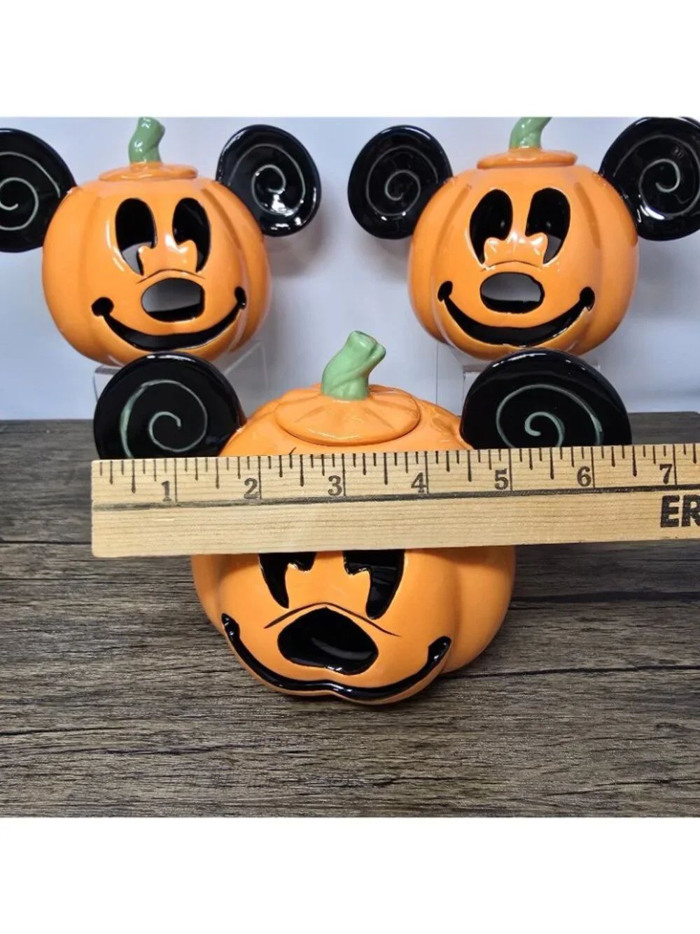 3 Disney Minnie Mickey Mouse Pumpkin Halloween Candle Holder Luminary